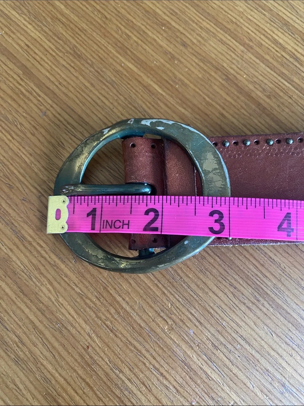 Vintage Fossil Brown Leather Belt Distressed Brass Buckle XL